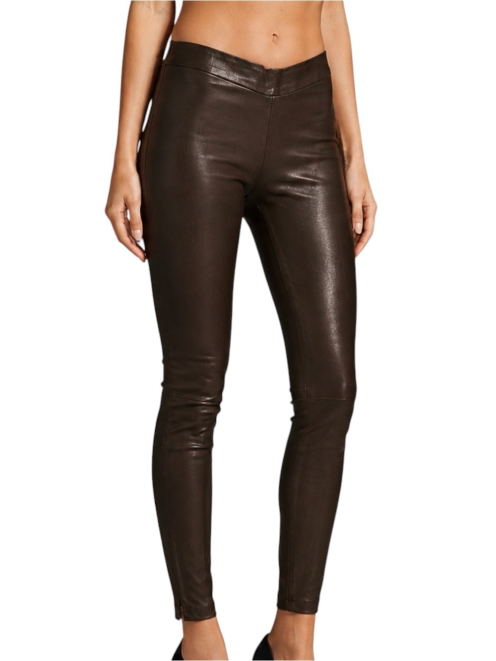 VINCE Lamb Leather Chocolate Brown Leggings XS